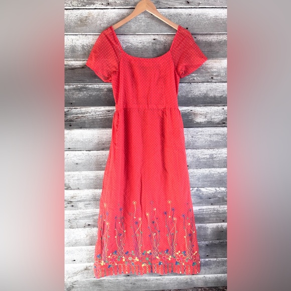 Vintage orange embroidered polka dot maxi dress, size S (no stretch) - Picture 3 of 5